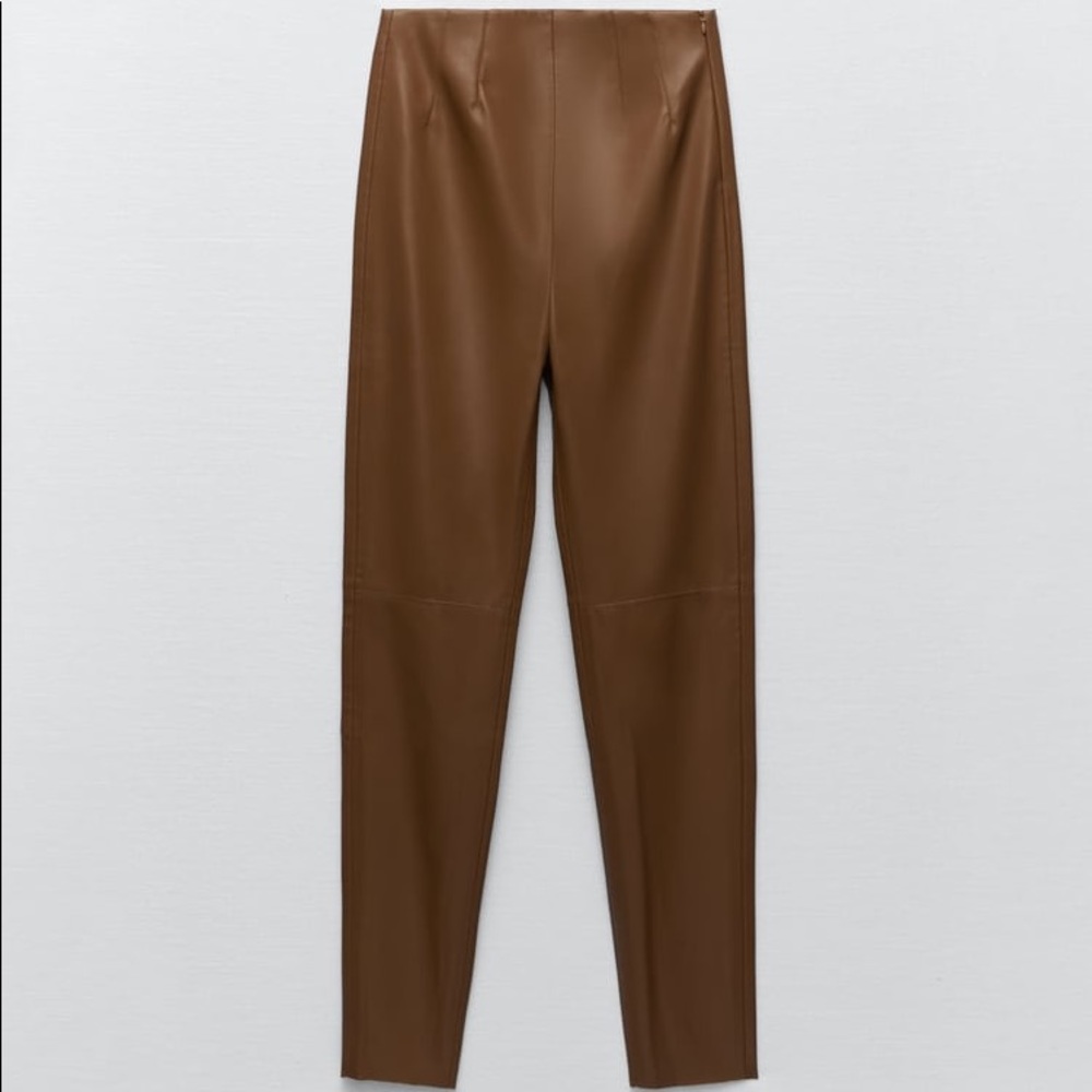 NWT Zara high rise brown leather leggings